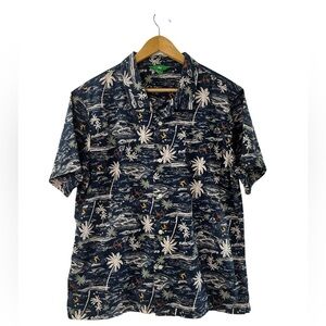 DIP Vintage Hawaiian Shirt Navy Surf Ocean Print Men’s L 100% Cotton
